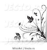 Vector of Black and White Floral Corner Border Design Element Version 6 by MilsiArt