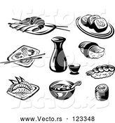 Vector of Black and White Japanese Food and Dishes by Vector Tradition SM