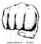 Vector of Black and White Woodblock Fist by AtStockIllustration