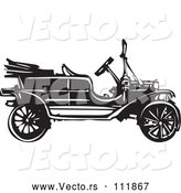 Vector of Black and White Woodcut Antique Model T Car by Xunantunich