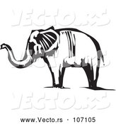 Vector of Black and White Woodcut Elephant by Xunantunich