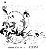 Vector of Black Corner Design with Leafy Vines and a Star or Starfish by OnFocusMedia