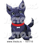 Vector of Black Happy Scottish Terrier Dog Sitting and Wearing a Red Collar by Pushkin