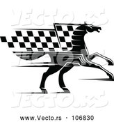 Vector of Black Horse with a Checkered Racing Flag Mane by Vector Tradition SM