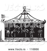 Vector of Black Woodcut Carousel of Death with Animal Skeletons by Xunantunich