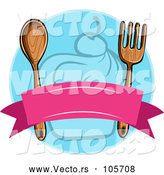 Vector of Blank Banner with a Wood Fork and Spoon over a Blue Cupcake Circle by