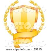 Vector of Blank Gold Banner Around the Bottom of a Shiny Shield with Laurels by Elaineitalia