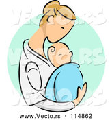 Vector of Blond Caucasian Female Doctor Holding a Newborn Baby over a Green Oval by BNP Design Studio