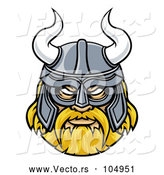 Vector of Blond Male Viking Warrior Face Wearing a Horned Helmet by AtStockIllustration