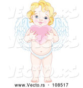 Vector of Blond White Baby Cupid Holding a Pink Valentine Love Heart by Pushkin