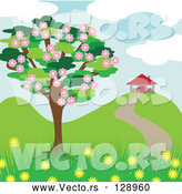Vector of Blossoming Tree near a House in the Spring by Kaycee