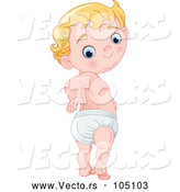 Vector of Blue Eye, Blond Hair Baby Boy Looking Back at His Diaper by Pushkin