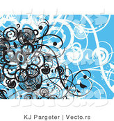 Vector of Blue Floral Vines Grunge Background Design with Black Circles by KJ Pargeter