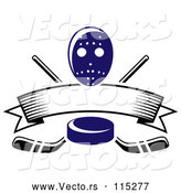 Vector of Blue Hockey Puck over Crossed Sticks a Blank Banner and Mask by Vector Tradition SM