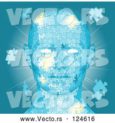 Vector of Blue Human Head with Puzzle Pieces and Light by AtStockIllustration