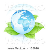 Vector of Blue Planet Earth Resting Gently on Top of Dew Covered Plant Leaves by Beboy