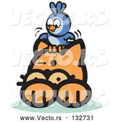 Vector of Bluebird on an Orange Cat's Head by Andy Nortnik