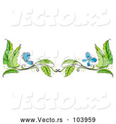 Vector of Border of Green Leaves and Blue Butterflies by