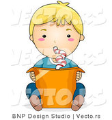 Vector of Boy Drinking from Large Orange Cup with Curly Straw by BNP Design Studio