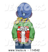 Vector of Boy in Winter Clothes, Holding a Christmas Gift Behind His Back by BNP Design Studio