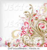 Vector of Brown and Pink Floral Vines over off White Background Border Design by OnFocusMedia