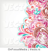 Vector of Brown, Pink and Turquoise Floral Vines Pattern over off White Background Border Design by OnFocusMedia