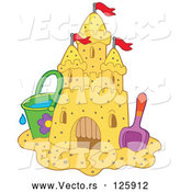 Vector of Bucket and Shovel Beside a Sand Castle with Flags by Visekart