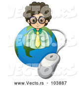 Vector of Business Man over a Globe with a Computer Mouse by