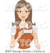 Vector of Businesswoman Showing a Blank Name Tag by BNP Design Studio