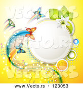 Vector of Butterflies with Trails on Yellow with Dots a Lily and a Circle Frame by Merlinul