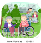 Vector of Caregiver and Senior Citizens in Wheelchairs, Enjoying a Park by BNP Design Studio
