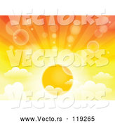 Vector of Cartoon | Sunset Sky with the Sun Rays and Clouds with Flares| Royalty Free Vector Clipart by Visekart