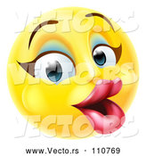 Vector of Cartoon 3d Pretty Female Yellow Smiley Emoji Emoticon Face with Makeup by AtStockIllustration