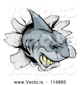 Vector of Cartoon Aggressive Shark Breaking Through a Wall by AtStockIllustration