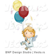 Vector of Cartoon Angel Floating with Confetti and Balloons by BNP Design Studio