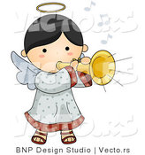 Vector of Cartoon Angel Girl Playing a Horn by BNP Design Studio
