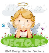 Vector of Cartoon Angel Girl with Butterflies in the Grass by BNP Design Studio