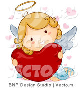 Vector of Cartoon Angel Hugging Heart Pillow by BNP Design Studio