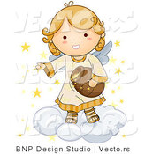 Vector of Cartoon Angel on a Cloud, Putting Stars in the Sky by BNP Design Studio