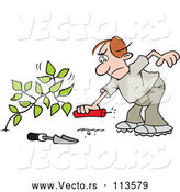 Vector of Cartoon Angry Brunette White Guy Laying a Stick of Dynamite by a Weed by Johnny Sajem