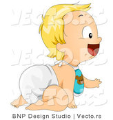 Vector of Cartoon Baby Boy Crawling on the Floor with a Big Smile by BNP Design Studio