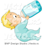 Vector of Cartoon Baby Boy Drinking Milk Formula from a Bottle by BNP Design Studio
