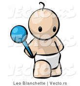Vector of Cartoon Baby Standing with Rattle Toy in Hand by Leo Blanchette