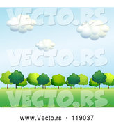 Vector of Cartoon Background of Lush Green Trees and a Field 2 by