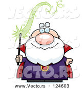 Vector of Cartoon Bald Wizard Holding a Magic Wand by Cory Thoman