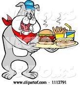 Vector of Cartoon Bbq Bulldog Mascot Drooling over a Tray with a Hot Dog Burger Fries and Soda by LaffToon