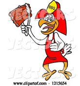 Vector of Cartoon Bbq Fireman Chicken Holding up Ribs with Tongs by LaffToon