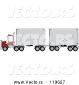 Vector of Cartoon Big Rig Truck with a Double Trailer by Djart