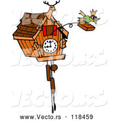 Vector of Cartoon Bird Emerging from a Cuckoo Clock by LaffToon
