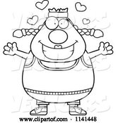 Vector of Cartoon Black and White Amorous Plump Gym Lady by Cory Thoman